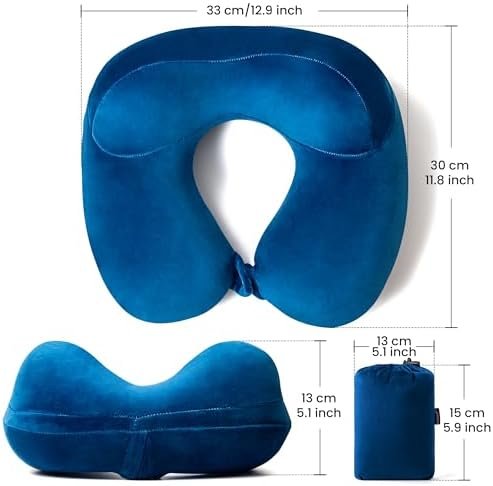 Anmerl Inflatable Travel Pillow Soft Velvet Portable Neck Pillow with Storage Ba... - Image 3