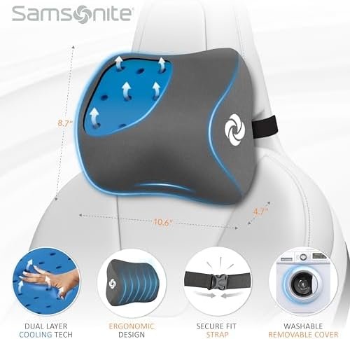 SAMSONITE, Infused-Gel Car Neck Pillow with Airflow Memory Foam, Headrest Suppor... - Image 6