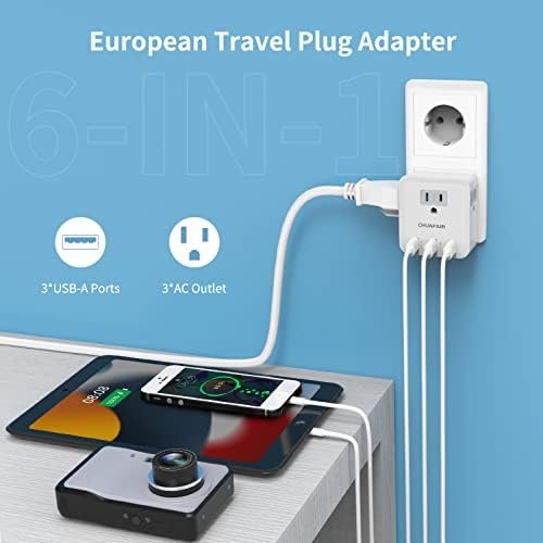European Travel Plug Adapter, International Power Plug Adapter with 3 USB Ports ... - Image 4