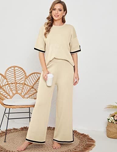 Faleave Womens Knit 2 Piece Sweater Sets Short Sleeve Pullover Tops Elastic Wais... - Image 6
