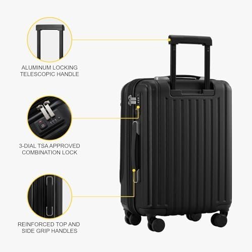 LEVEL8 Grace Expandable Hardside Carry On Luggage with Front Compartment, Travel... - Image 9