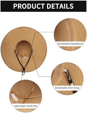 Womens Sun Hat - Wide Brim Floppy Beach Hats for Women Foldable Straw Hat with H... - Image 5