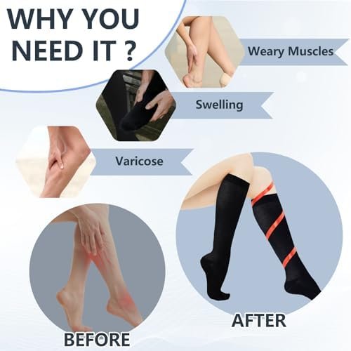 +MD Cotton Compression Socks for Women and Men 4/6 Pairs 8-15/15-20 mmHg Knee Hi... - Image 4