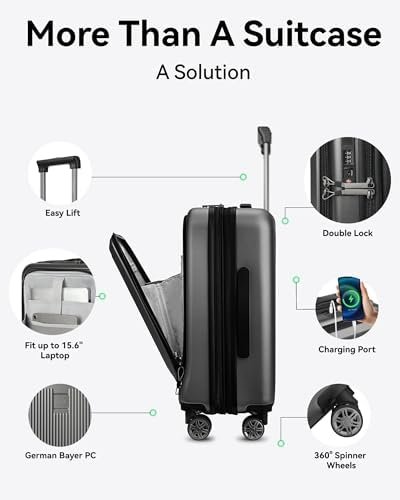 LUGGEX Carry on Luggage 22x14x9 Airline Approved, PC Hard Shell Suitcase with Fr... - Image 3