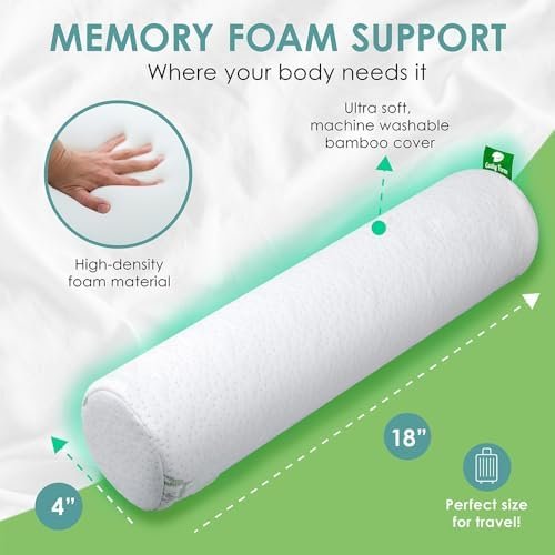 Cushy Form Neck Roll Pillow - Tube Pillow w/Washable Cover - Memory Foam Cylinde... - Image 4