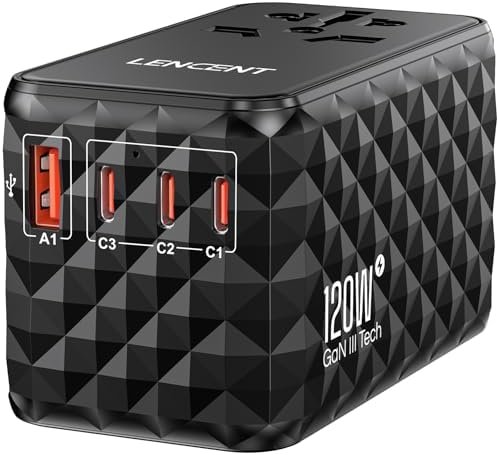 LENCENT 120W International Travel Adapter, GaN Universal, Black, USB-C & USB-A, ... - Image 2