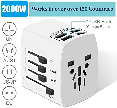 Worldwide Universal Travel Power Adapter, 2000W International Adaptor with 4 USB... - Image 3