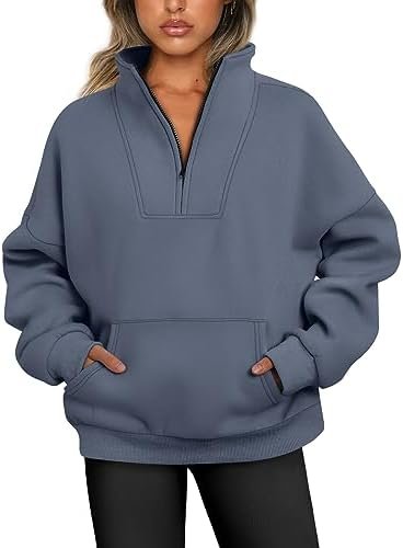 Trendy Queen Sweatshirts Half Zip Pullover Quarter Zip Oversized Hoodies Sweater... - Image 2