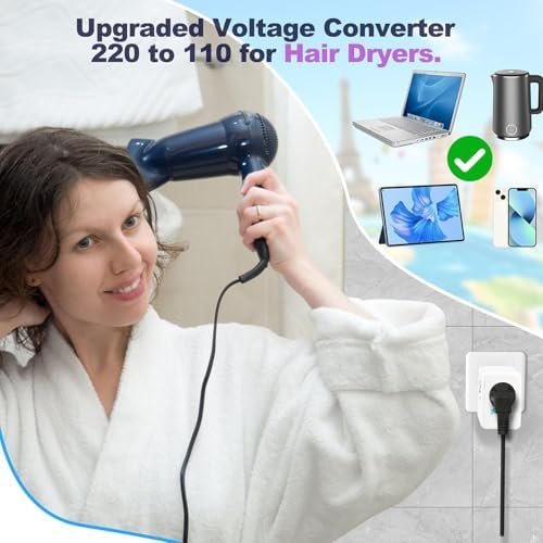 220V to 110V Voltage Converter US to Europe for Hair Dryer with 2 USB Ports 2 US... - Image 4