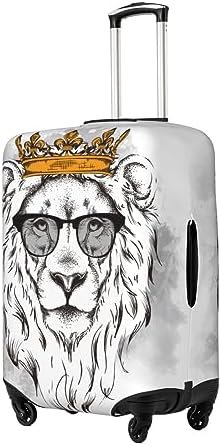 Lion Head Wearing Crown The Glasses Travel Luggage Protector Suitcase Cover Wash... - Image 9