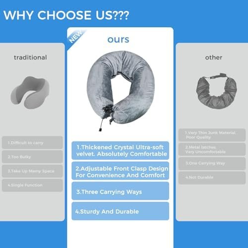 Stuffable Travel Pillow for Extra Luggage, Velvet Travel Neck Pillow with Adjust... - Image 5