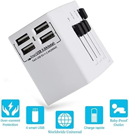 Worldwide Universal Travel Power Adapter, 2000W International Adaptor with 4 USB... - Image 7