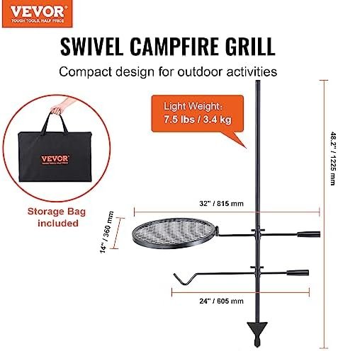 VEVOR Swivel Campfire Grill, Fire Pit Grill Grate over Fire Pits, Heavy Duty Ste... - Image 6