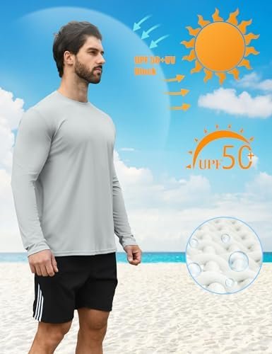 2 Pack Men's UPF 50+ Rash Guard Swim Surf Fishing Shirts, Long Sleeves UV Sun Pr... - Image 4