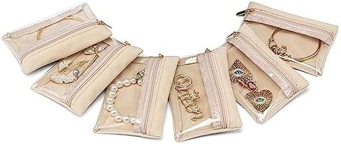Vlando 6 Pcs Travel Jewelry Organizer Velvet Jewelry Pouch with Zipper Clear Tra... - Image 2