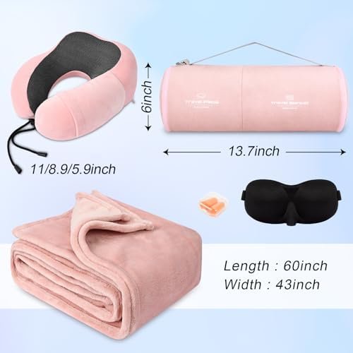 Travel Pillow and Blanket Set Neck Pillow Airplane with Sleep Mask Memory Foam f... - Image 3