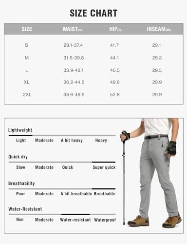 TBMPOY Men's Lightweight Hiking Pants with Belt 5 Zip Pockets Waterproof Quick-d... - Image 8