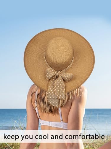 Womens Sun Hat - Wide Brim Floppy Beach Hats for Women Foldable Straw Hat with H... - Image 7