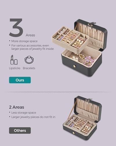 SONGMICS Jewelry Box, Travel Jewelry Case, 2-Layer Jewelry Holder Organizer, 4.6... - Image 5