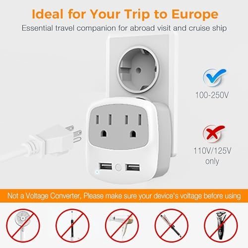 European Travel Plug Adapter Converter, TESSAN International Power Plug Converte... - Image 6