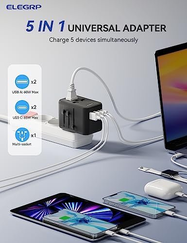 ELEGRP Universal Travel Adapter, 65W Fast Charger International Travel Power Ada... - Image 5