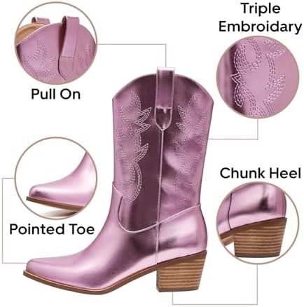 VIMISAOI Womens Cowboy Boots Comfortable Retro Pull On Pointed Toe Wide Calf Lon... - Image 7
