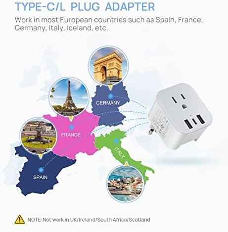 European Travel Plug Adapter - SCOOFEX Foldable Power Plug with 3 USB (1 USB C P... - Image 7
