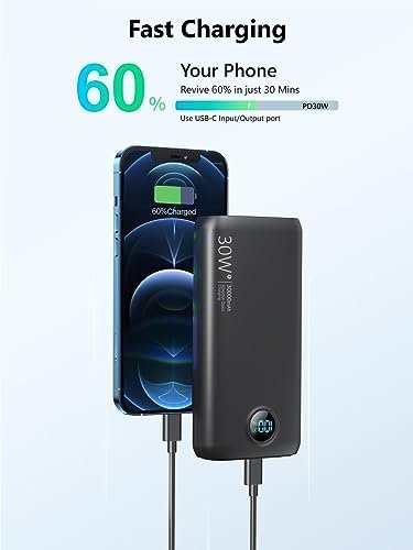 Portable Charger 30,000mAh-Output Input USB C Fast Charging LED Display SCP22.5W... - Image 5