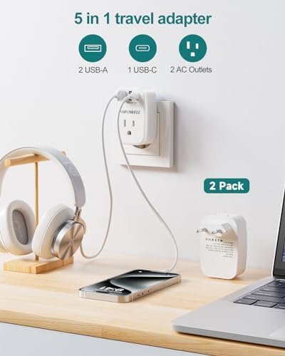 2 Pack European Travel Plug Adapter USB- International Plug Adapter with 2 Outle... - Image 3