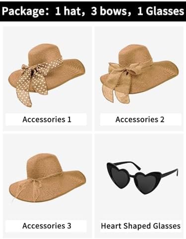 Womens Sun Hat - Wide Brim Floppy Beach Hats for Women Foldable Straw Hat with H... - Image 3