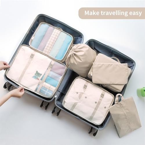 SLMT 10 Set Beige Packing Cubes, Suitcase Organizer Bags Set, Travel Cubes for P... - Image 6