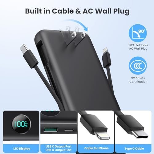 Portable Charger 33800mAh USB C Power Bank with Built-in Cables & AC Wall Plug,2... - Image 6