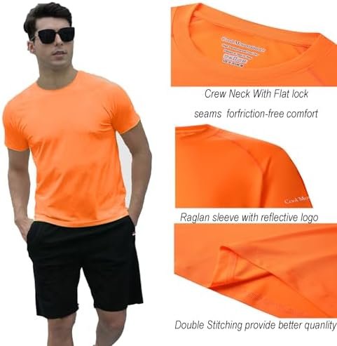 Mens Active T Shirts High Visible Sun Protection Cool Dry Fit Athletic Running S... - Image 5