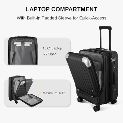 LEVEL8 Grace Expandable Hardside Carry On Luggage with Front Compartment, Travel... - Image 4