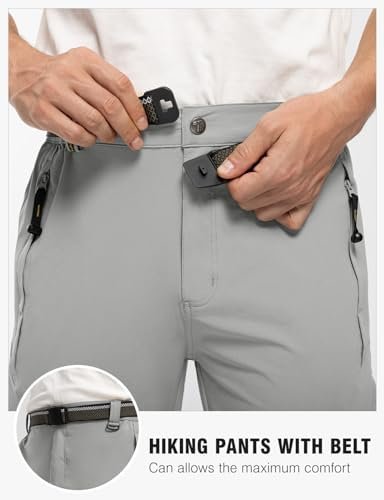 TBMPOY Men's Lightweight Hiking Pants with Belt 5 Zip Pockets Waterproof Quick-d... - Image 5