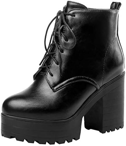 Parisuit Women's Chunky Lace Up Booties Platform High Heel Ankle Boots Fashion A... - Image 2