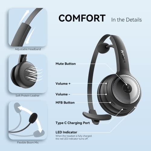 LEVN Bluetooth 5.0 Headset, Wireless Headset with Microphone (AI Noise Cancellin... - Image 8
