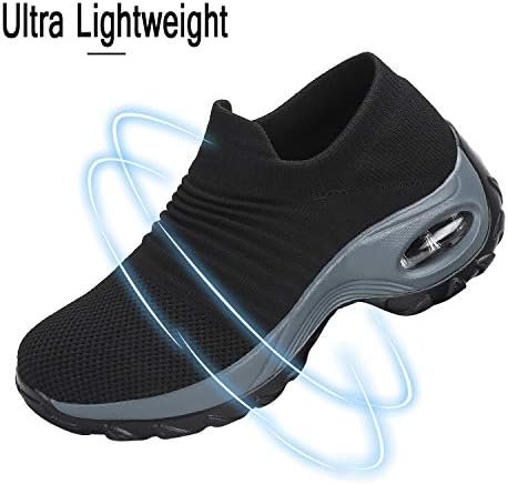 Women's Walking Shoes Sock Sneakers Slip on Mesh Air Cushion Comfortable Wedge E... - Image 4