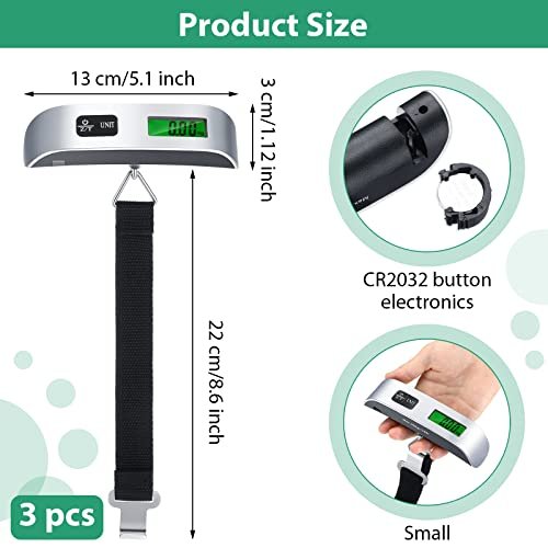 Weewooday 3 Pieces Digital Travel Luggage Scale 110 Lbs Hand Held Digital Weight... - Image 3