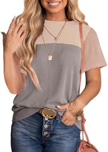 Dokotoo Womens Color Block Fashion Short Sleeve Crewneck Knitted Spring Summer C... - Image 2