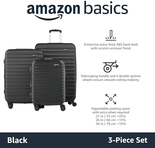 Amazon Basics 3-Piece Luggage Sets (21", 26", 30"), Suitcase with Wheels, Hardsi... - Image 3