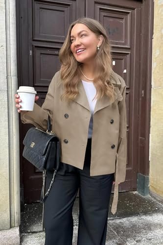 Onedreamer Women's Double Breasted Trench Coat Classic Lapel Long Sleeve Blazer ... - Image 5