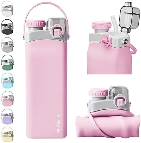 Collapsible Water Bottles, 20oz Silicone Reusable Water Bottle with Straw and St... - Image 2