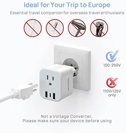 European Travel Plug Adapter - SCOOFEX Foldable Power Plug with 3 USB (1 USB C P... - Image 5