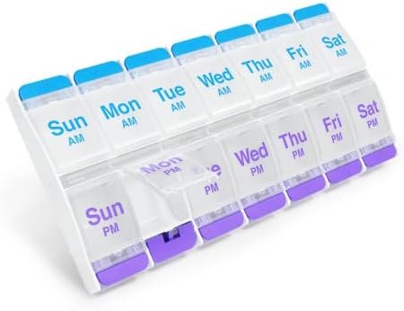 EZY DOSE Push Button (7-Day) Pill Case, Medicine Planner, Vitamin Organizer, 2 T... - Image 2
