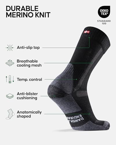 DANISH ENDURANCE Hiking Socks, Cushioned Merino Wool Crew Socks, Moisture Contro... - Image 3