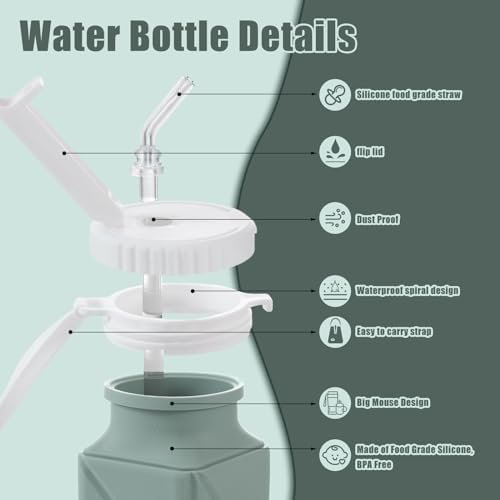 Collapsible Water Bottle, Food Grade BPA Free Silicone Water Bottle, 21oz Foldin... - Image 4