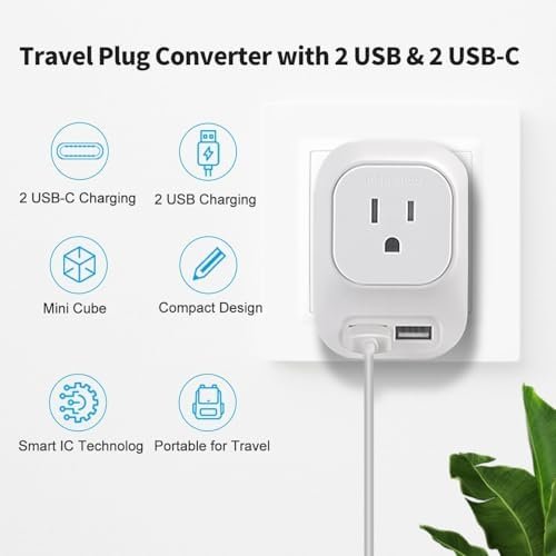220V to 110V Voltage Converter with 2 USB Port 2 USB C International Power Adapt... - Image 5
