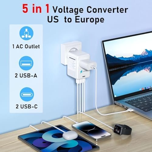 220V to 110V Voltage Converter US to Europe for Hair Dryer with 2 USB Ports 2 US... - Image 5