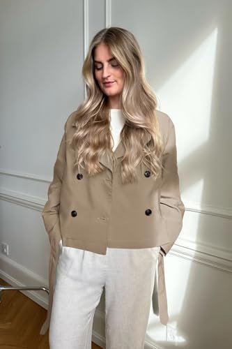 Onedreamer Women's Double Breasted Trench Coat Classic Lapel Long Sleeve Blazer ... - Image 3